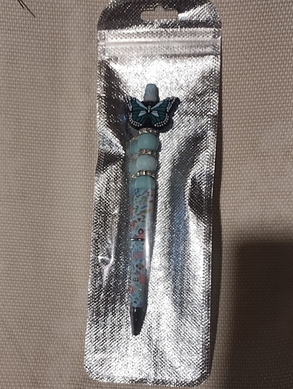 Blue Butterfly Beaded Ballpoint Pen - Women Accessories NIP Handmade.